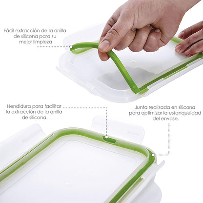 Recipiente Hermetico Cristal Rectangular 1200 Ml. 20.4 X 15.4 X 7 (alt) Cm.