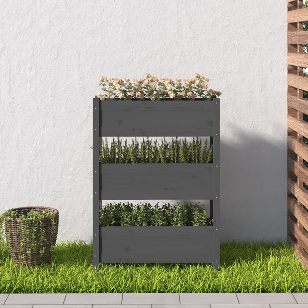 Jardinera De Madera Maciza De Pino Gris 77x25x104,5 Cm_2
