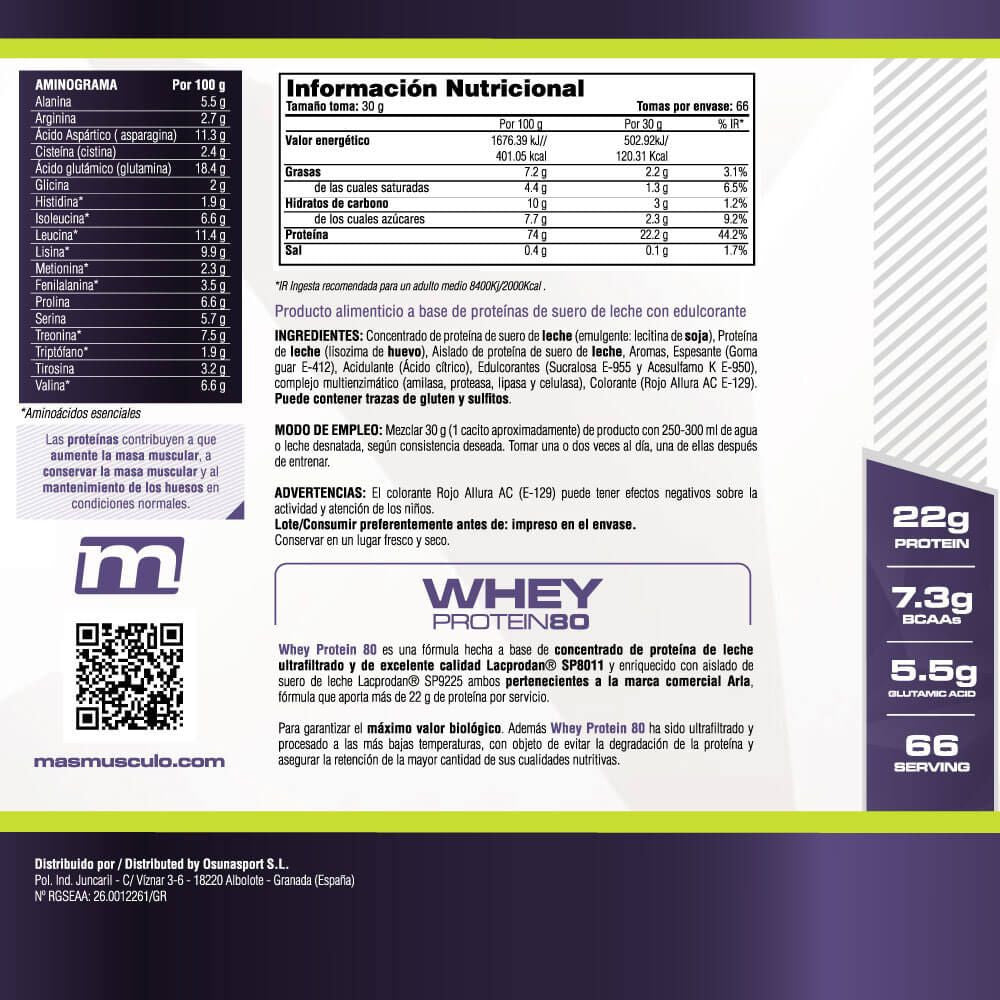 Whey Protein80 - 2 Kg - Fresa Banana - Aumenta La Masa Muscular - Masmusculo_5