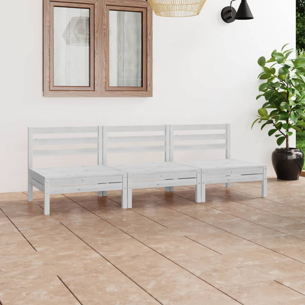 Juego De Muebles De Jardín 3 Piezas Madera Maciza Pino Blanco / Vetonek_4
