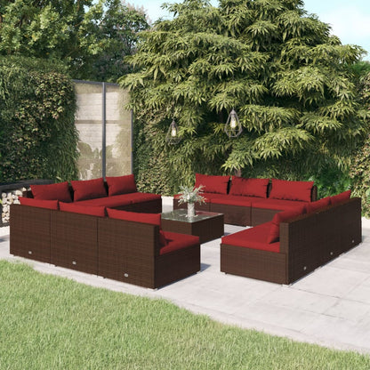 Set Muebles De Jardín 13 Pzas Y Cojines Ratán Sintético Marrón / Vetonek_5
