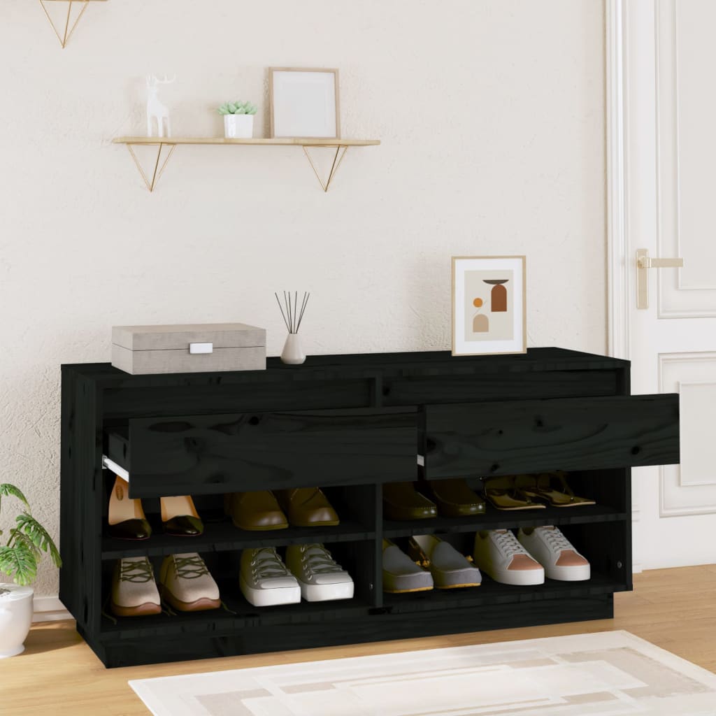Mueble Zapatero De Madera Maciza De Pino Negro 110x34x52 Cm / Vetonek_0