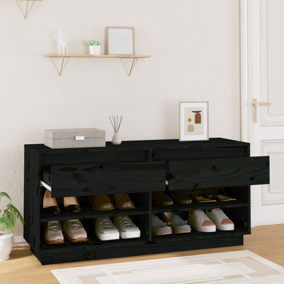 Mueble Zapatero De Madera Maciza De Pino Negro 110x34x52 Cm / Vetonek_0