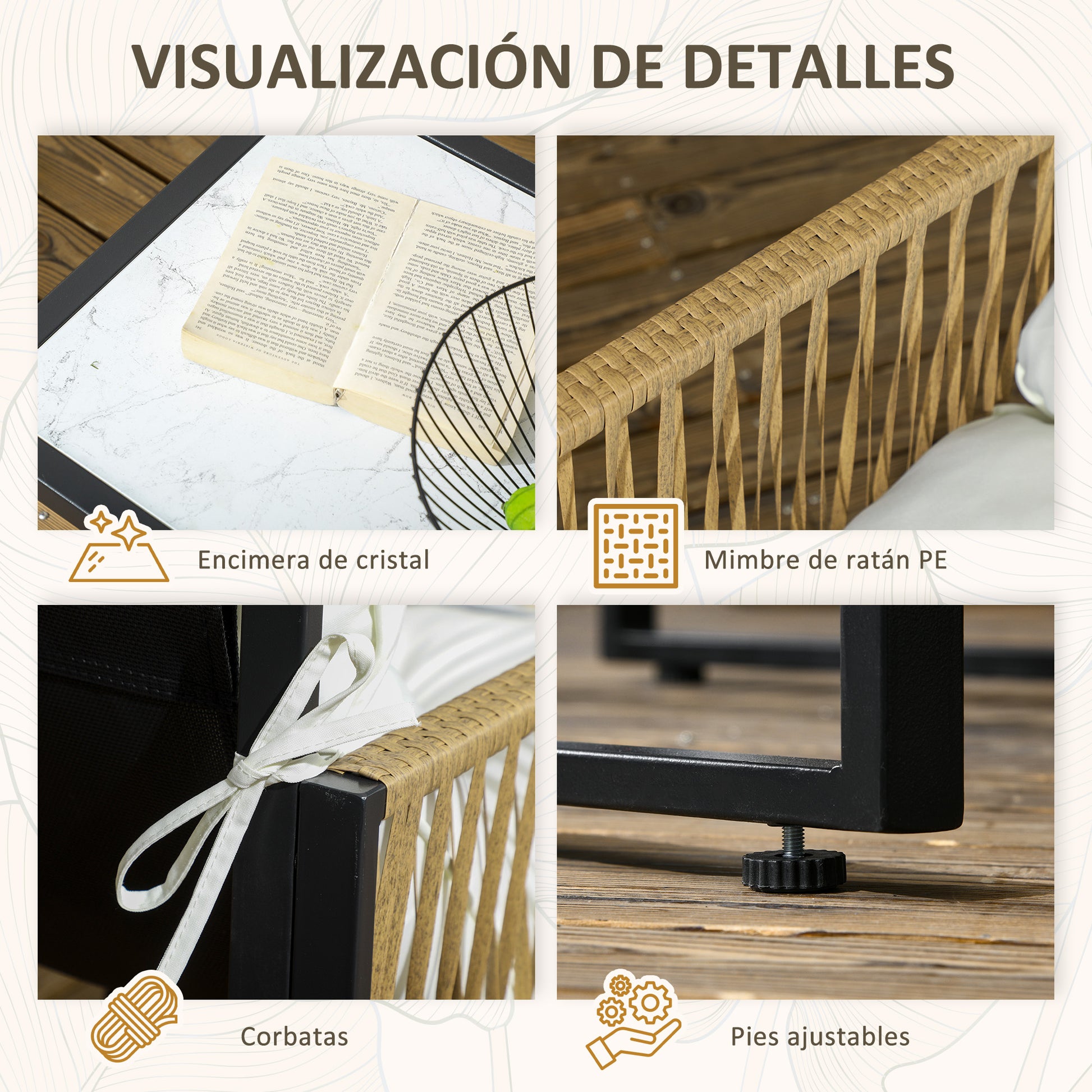Outsunny Conjunto De Jardín De Ratán Sintético De 4 Piezas Crema_5