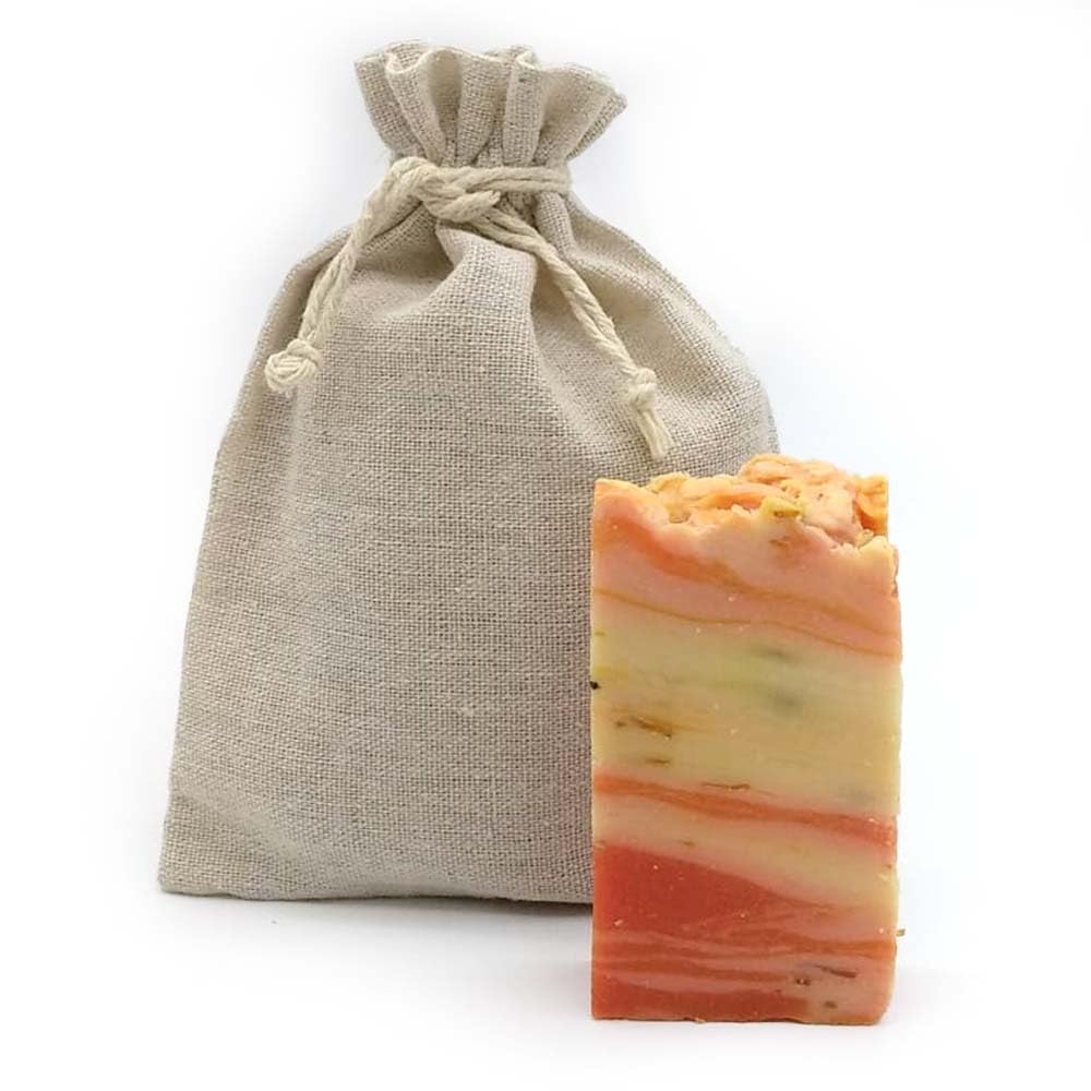 Jabón Natural Caléndula 90g En Bolsa Regalo De Yute - Cicatriza, Alivia Quemaduras, Reduce Inflamación - Piel Seca_1
