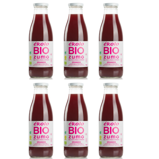 Embalagem de 6 sumos de romã biológicos 100% espremidos na hora, ékolo, 750 ml