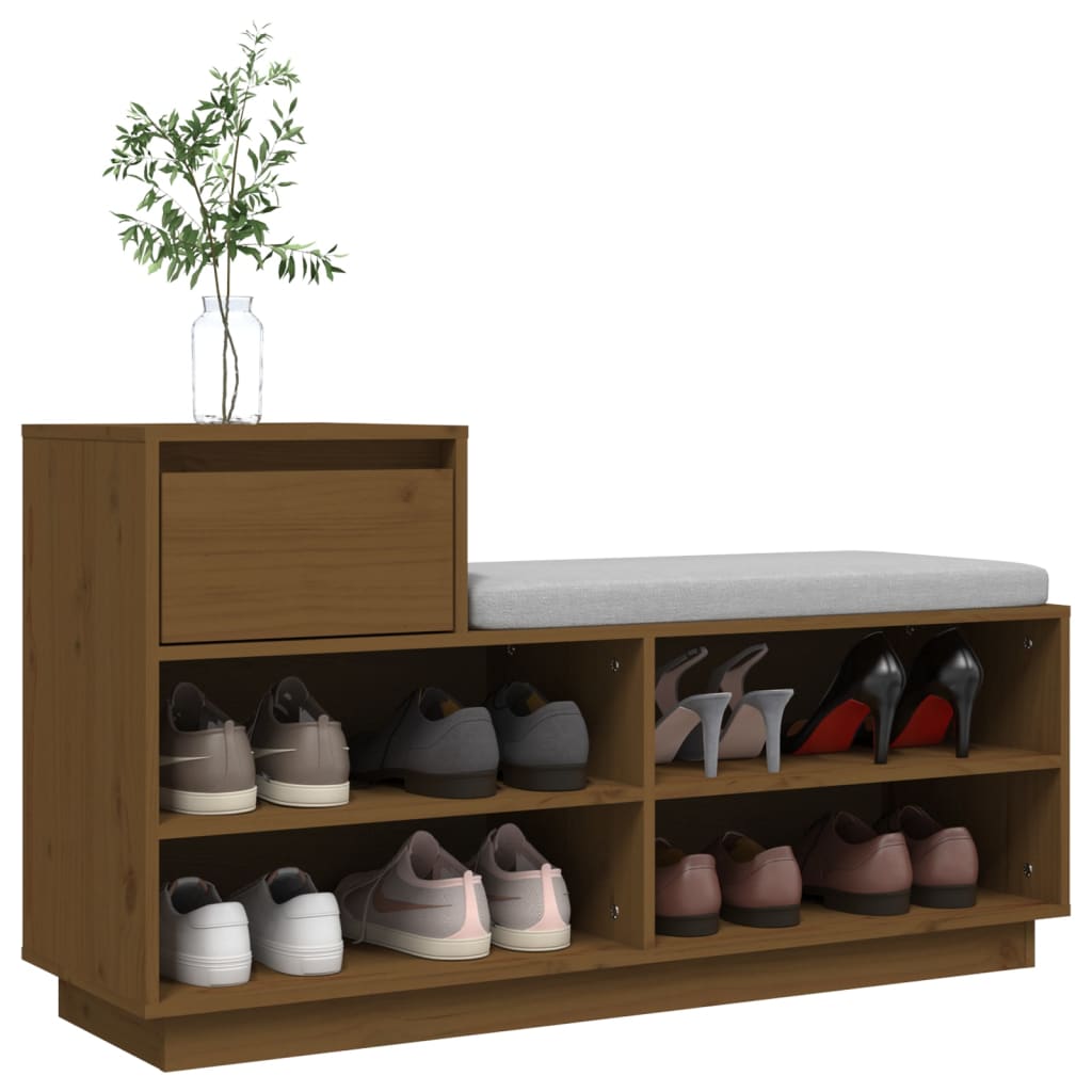 Mueble Zapatero De Madera Maciza Pino Marrón Miel 110x34x61 Cm / Vetonek_2