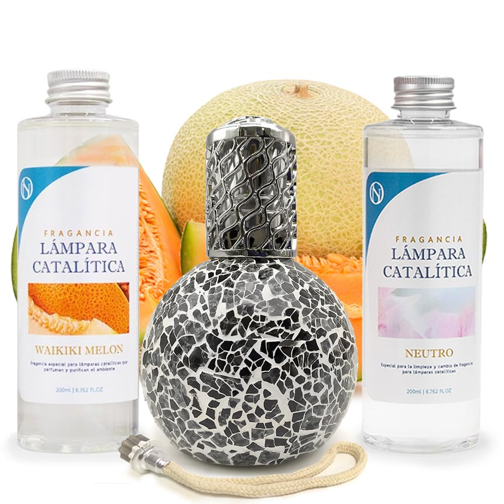 Pack Ahorro Lámpara Catalítica Mosaico Negro + Fragancia Waikiki Melon 500ml + Limpiador Neutro 200ml + Mecha Repuesto_0