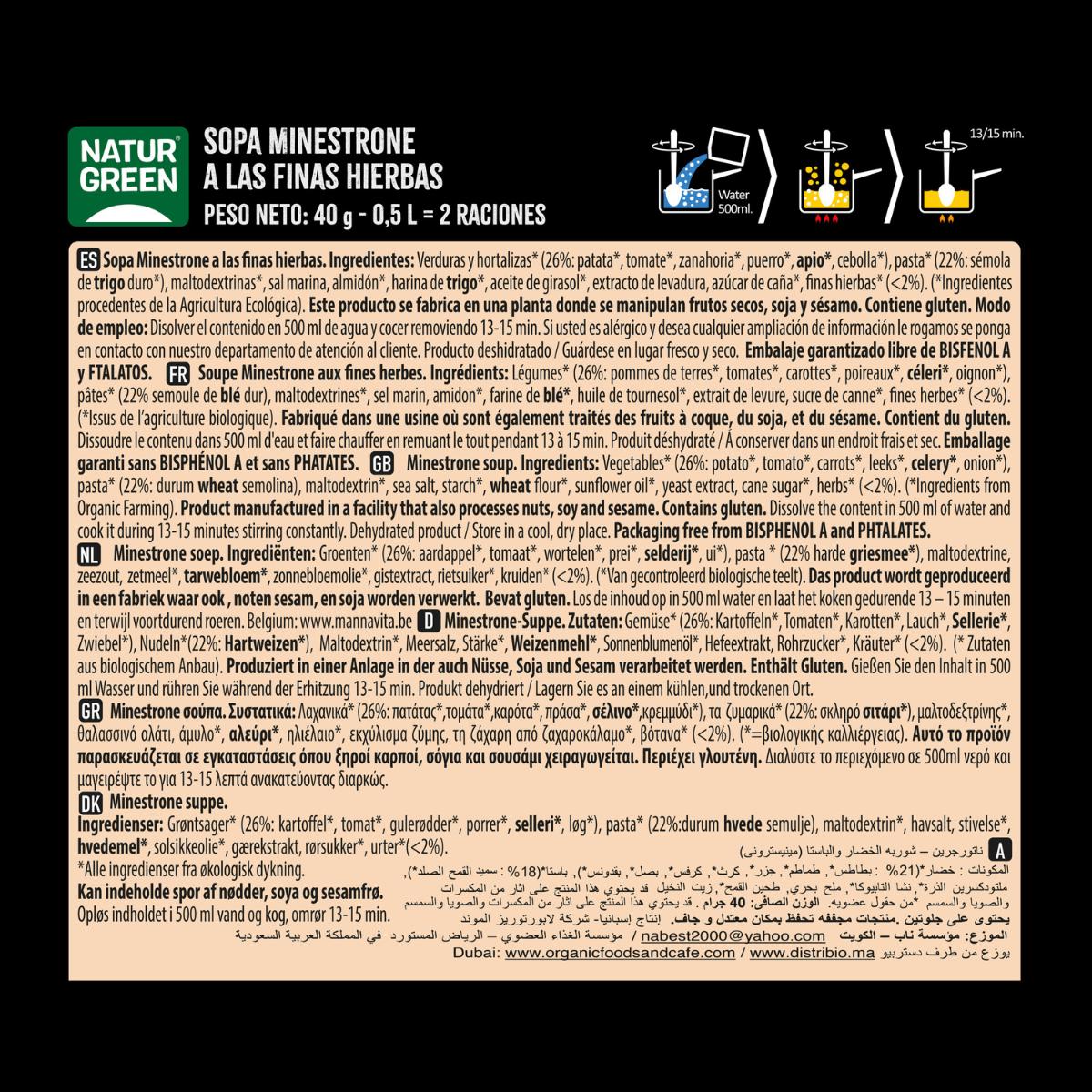 Sopa Minestrone Ervas Finas Bio Naturgreen 40g