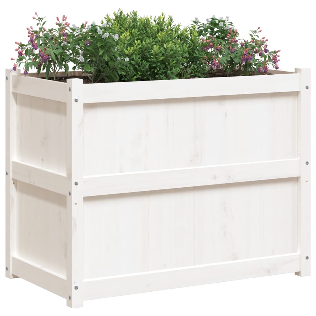Jardinera De Madera Maciza De Pino Blanca 90x50x70 Cm_3