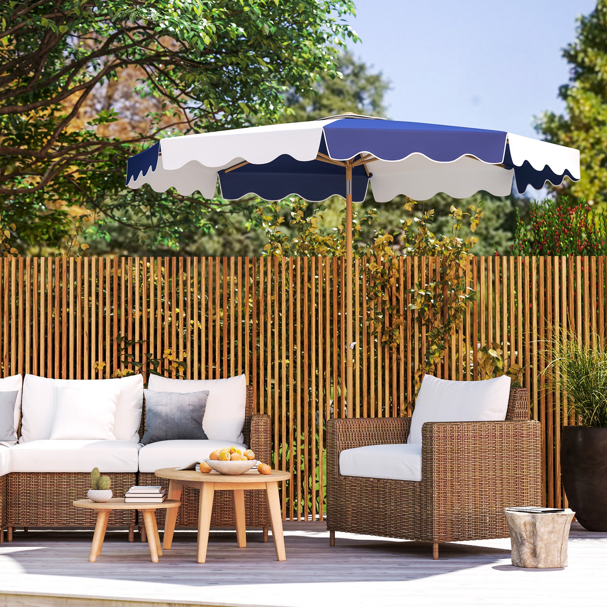 Outsunny Sombrilla Terraza Exterior Ø267 Cm Con Ángulo Inclinable Azul Y Blanco_4