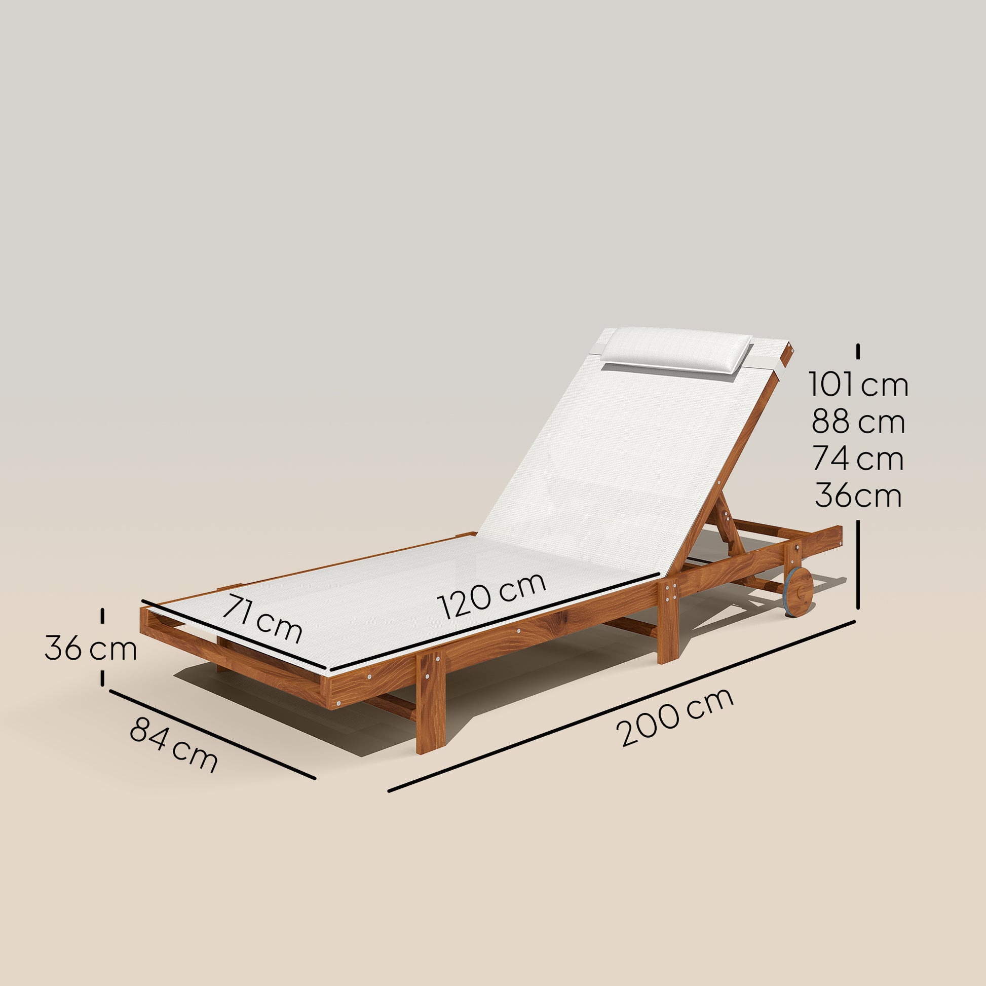 Outsunny Tumbona Reclinable De Madera Con Ruedas Respaldo Ajustable Blanca_2