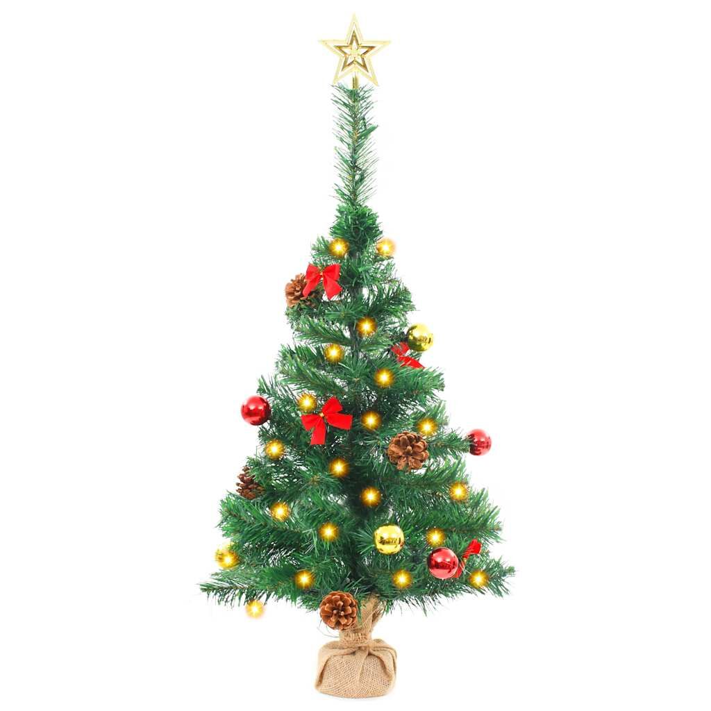 Vidaxl Árbol De Navidad Preiluminado Con Luces Y Bolas Verde 64 Cm_2