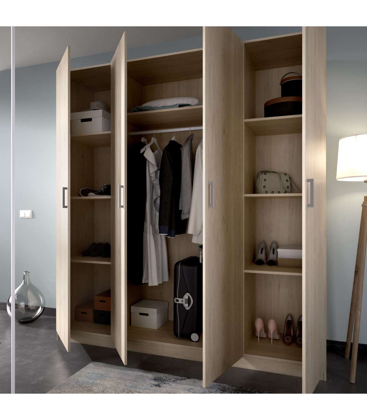 Armario Ropero Color Natural 4 Puertas Abatibles Huesa 215 Cm(alto)200 Cm(ancho)52 Cm(fondo)_5