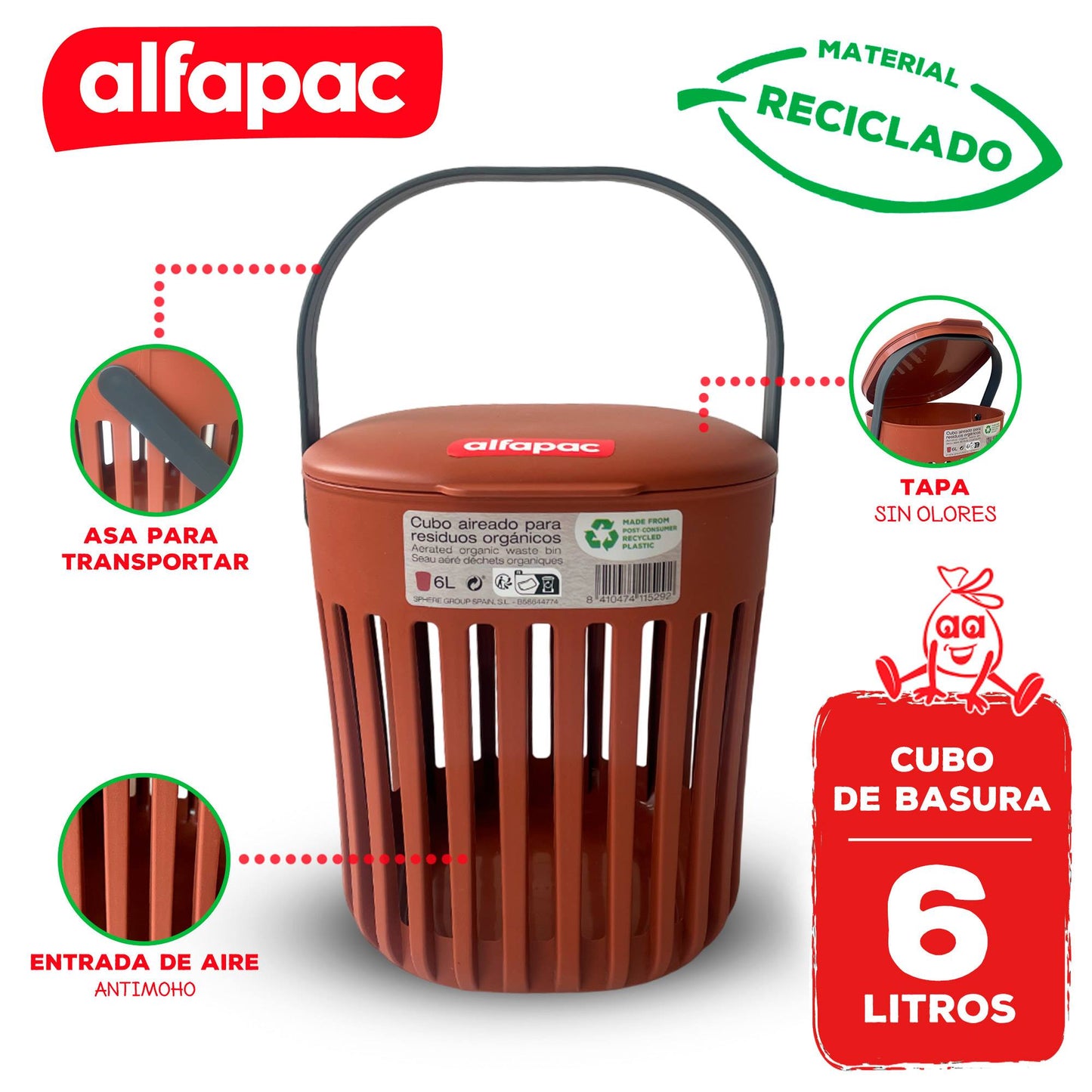 Cubo Orgánico De 6l Sin Olor Y Antimoho