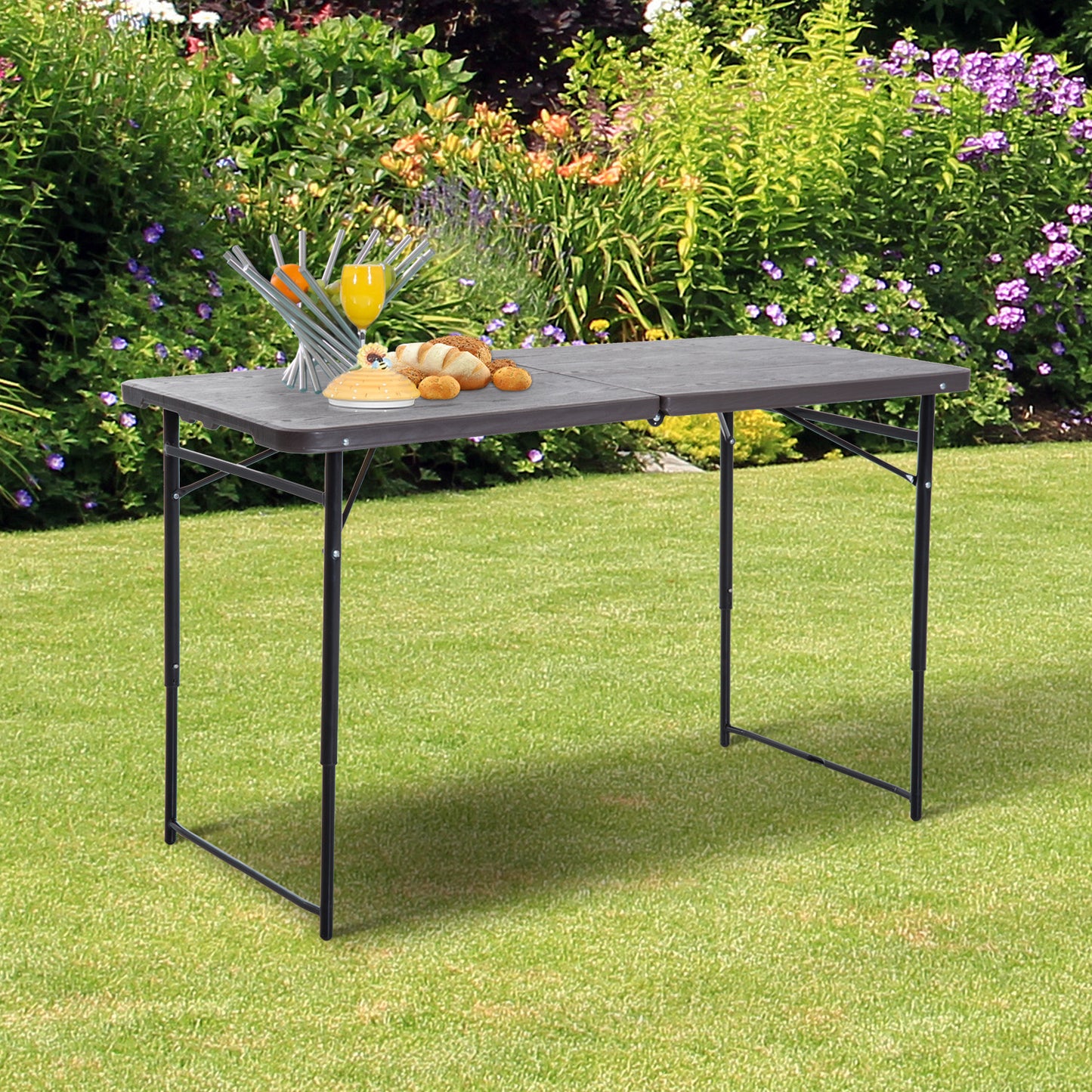 Outsunny Mesa Plegable Portátil Para Camping Mesa Auxiliar Multiusos Marrón 2_1