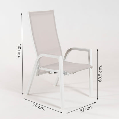 Sillón Para Jadín, Aluminio Blanco, Aluminio Y Textilene, Color Blanco, Sillon:110x57x70_4