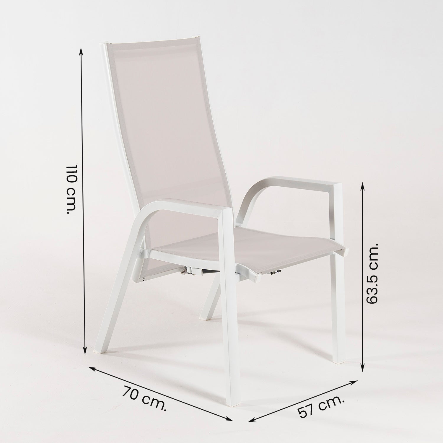Pack 2 Sillones Sillones Para Jardín, Reclinables Y Ajustables, Aluminio Y Textilene, Color Blanco, Sillon:110x57x70_4
