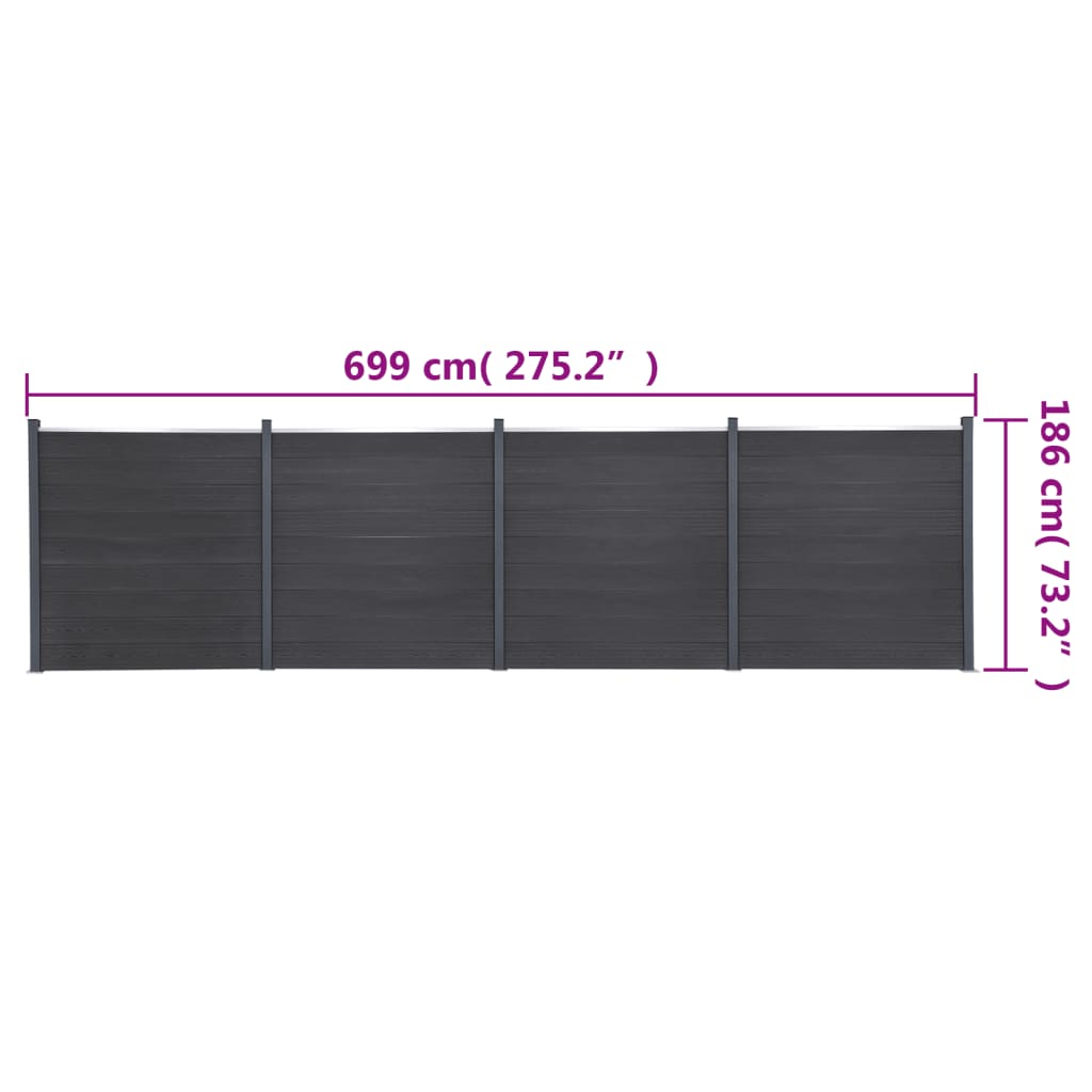Juego De Paneles De Valla Wpc Gris 699x186 Cm / Vetonek_2