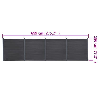 Juego De Paneles De Valla Wpc Gris 699x186 Cm / Vetonek_2