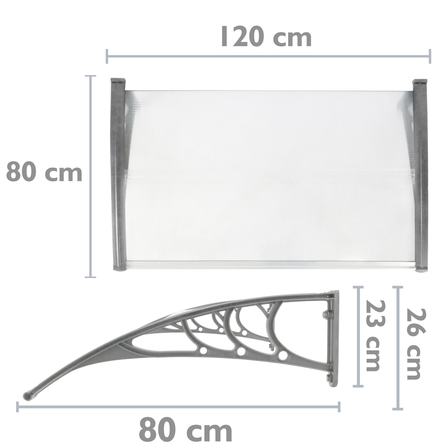 Tejadillo De Protección 120x80cm Marquesina Para Puertas Y Ventanas Gris_1