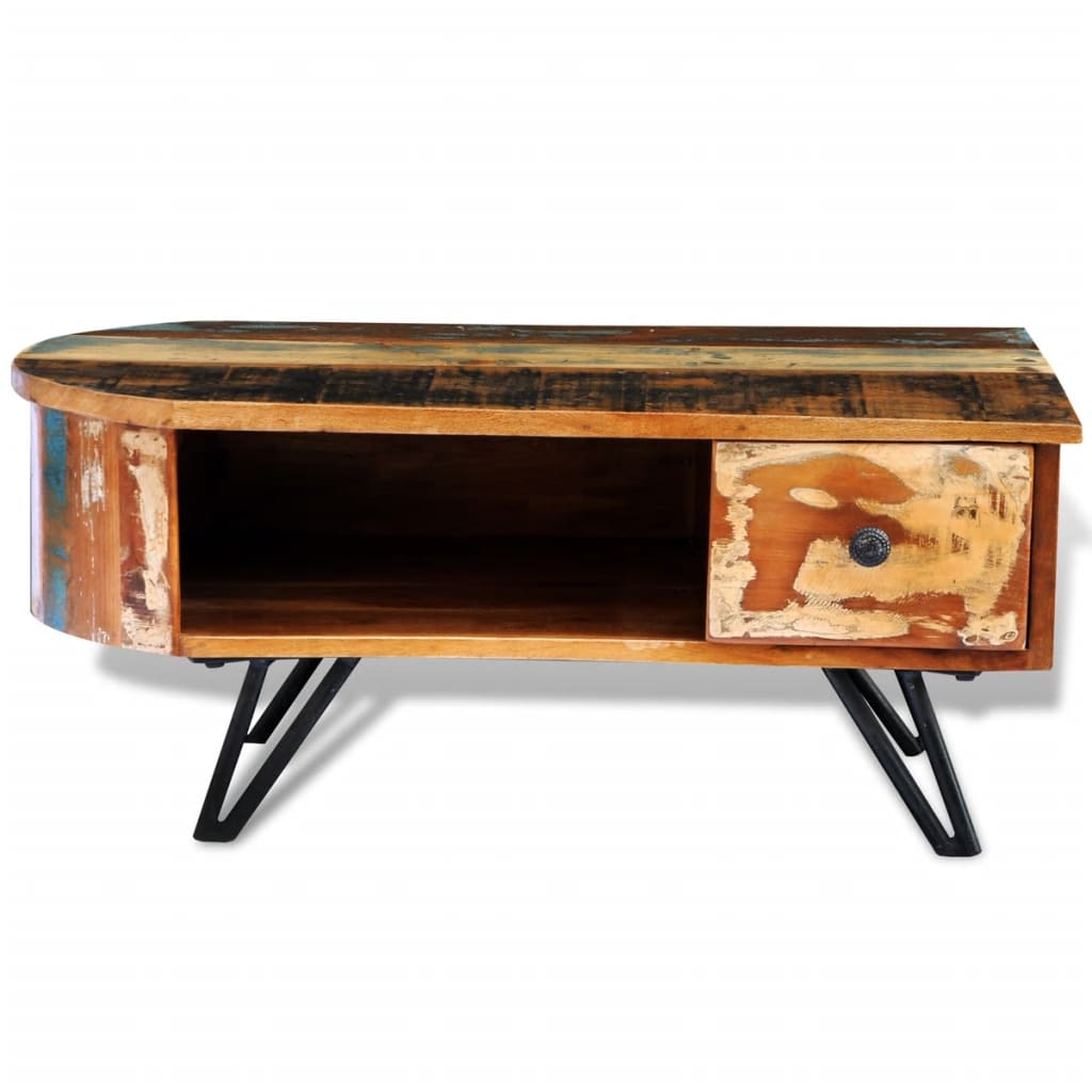 Mesa De Centro Con Patas De Hierro Madera Maciza Reciclada_3