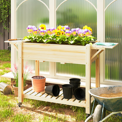 Outsunny Huerto Urbano Con Ruedas Repisas Plegables 145x52x86 Cm Natural_1