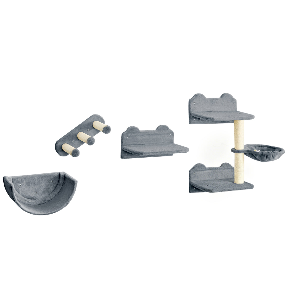 Pawhut Estante De Escalada Para Gatos De Pared Con Hamaca Nido Plataformas Gris_1