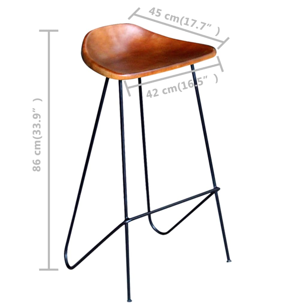 Taburetes De Cocina 4 Unidades Cuero Auténtico Marrón_3