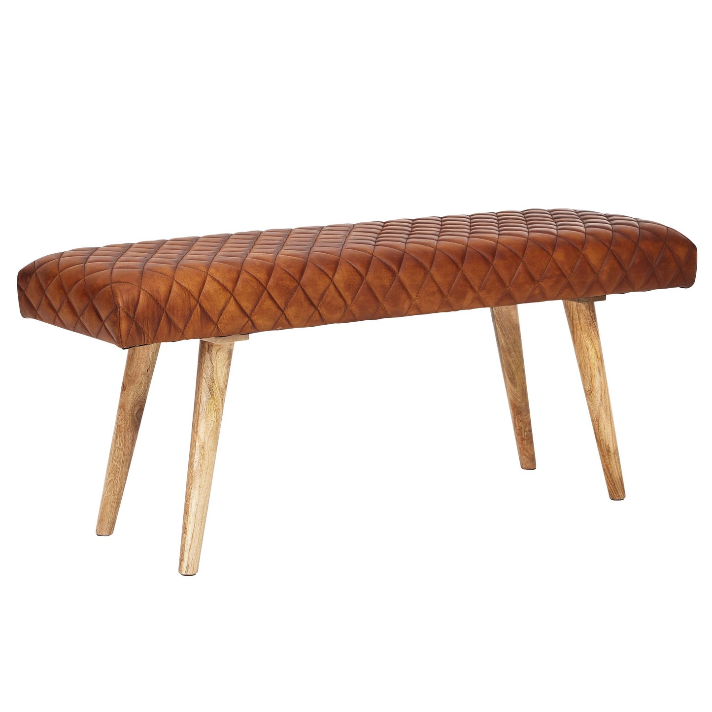 Banco De Cuero Y Madera Maciza 115x53x38 Cm_0