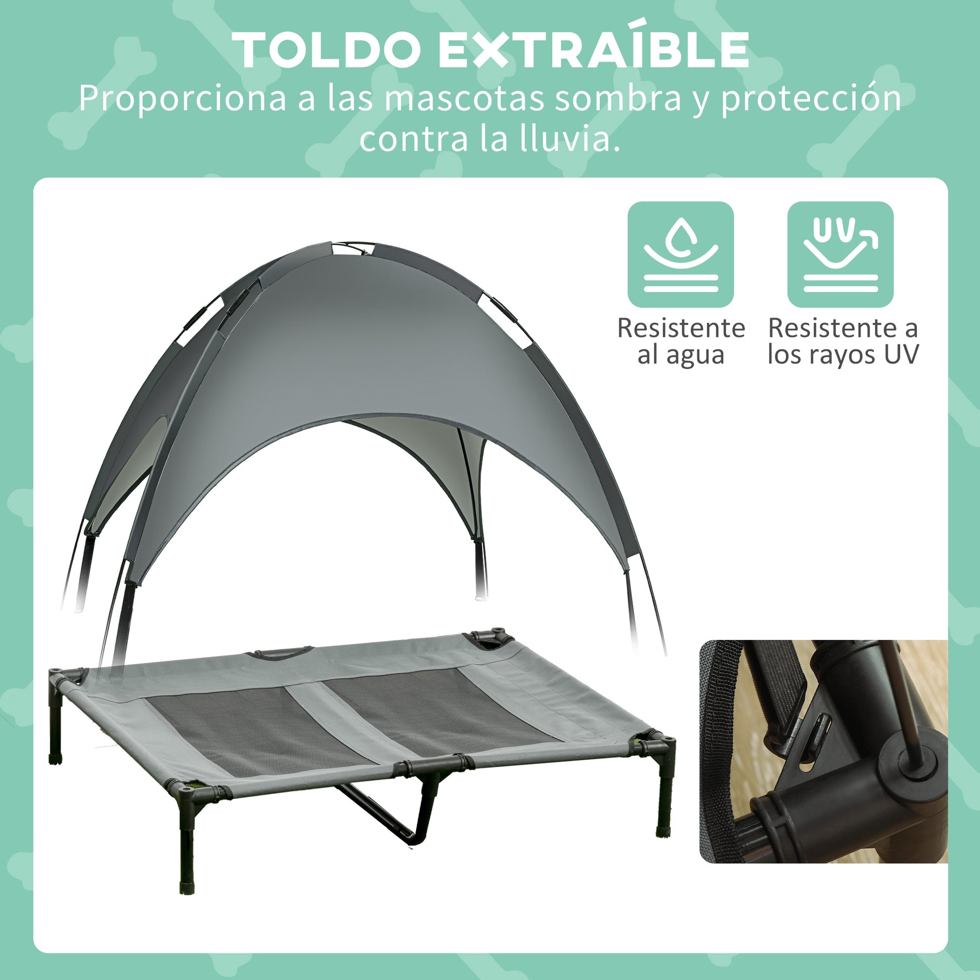 Pawhut Cama Elevada Para Mascotas Portátil Con Toldo Extraíble Exterior 92x76x90_5
