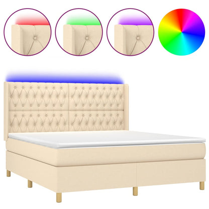 Cama Box Spring Colchón Y Luces Led Tela Crema 180x200 Cm / Vetonek_1