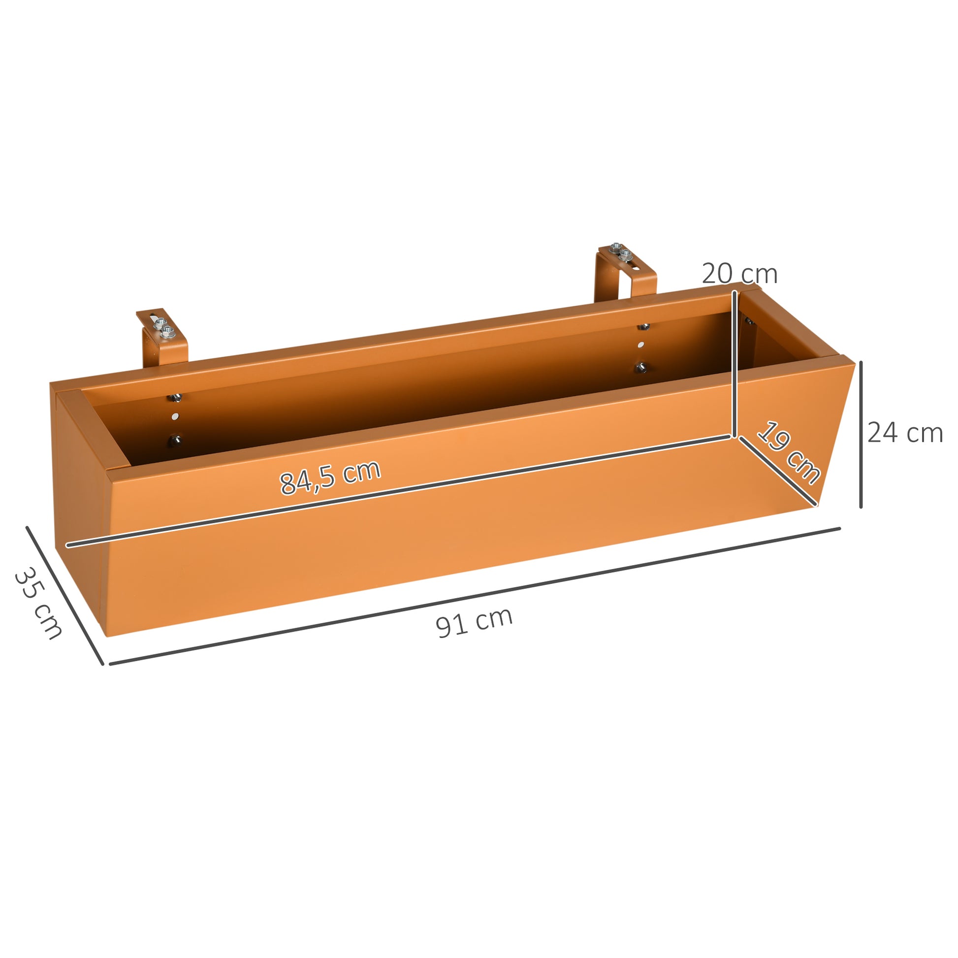 Outsunny Jardinera Colgante De Acero Con 2 Ganchos Ajustables 91x35x24 Cm Marrón_2