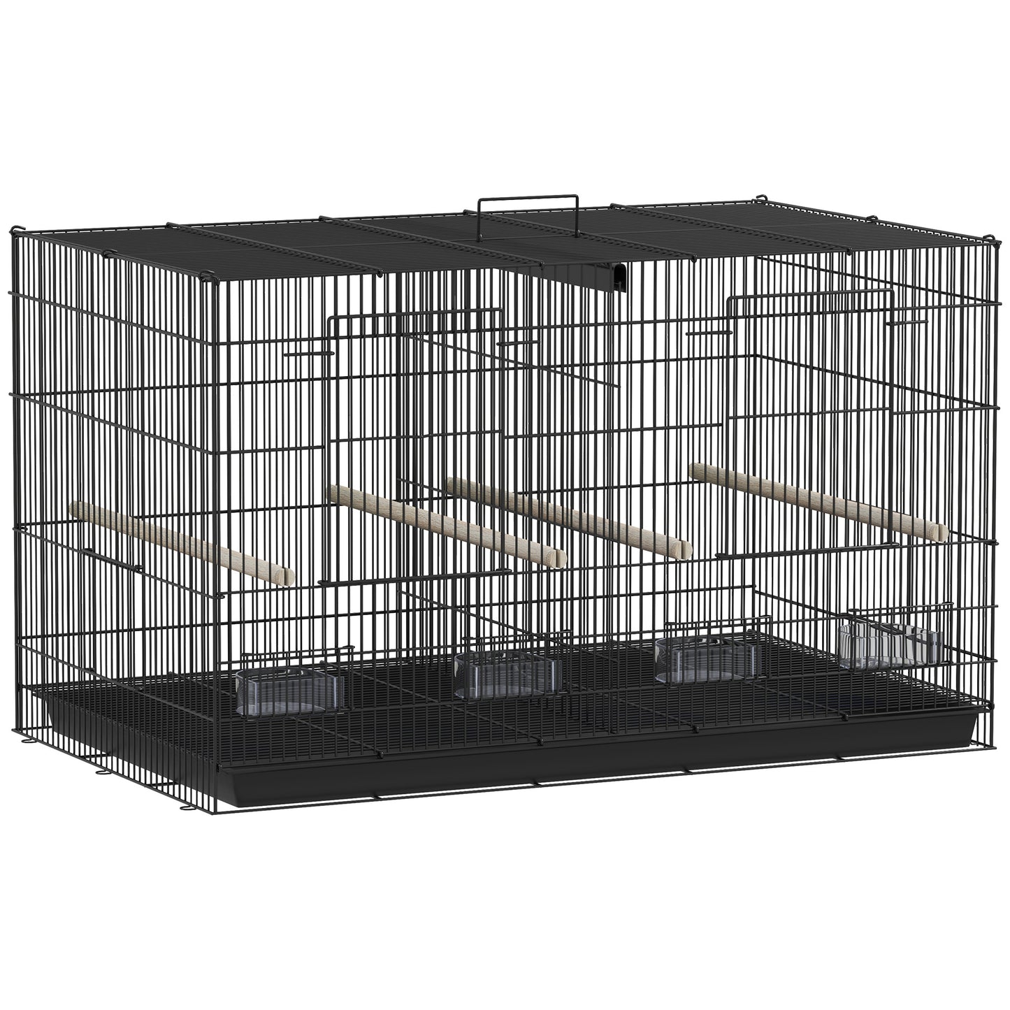 Pawhut Jaula Para Pájaros Con Divisor 4 Comederos 4 Perchas 94x57x57 Cm Negro_0