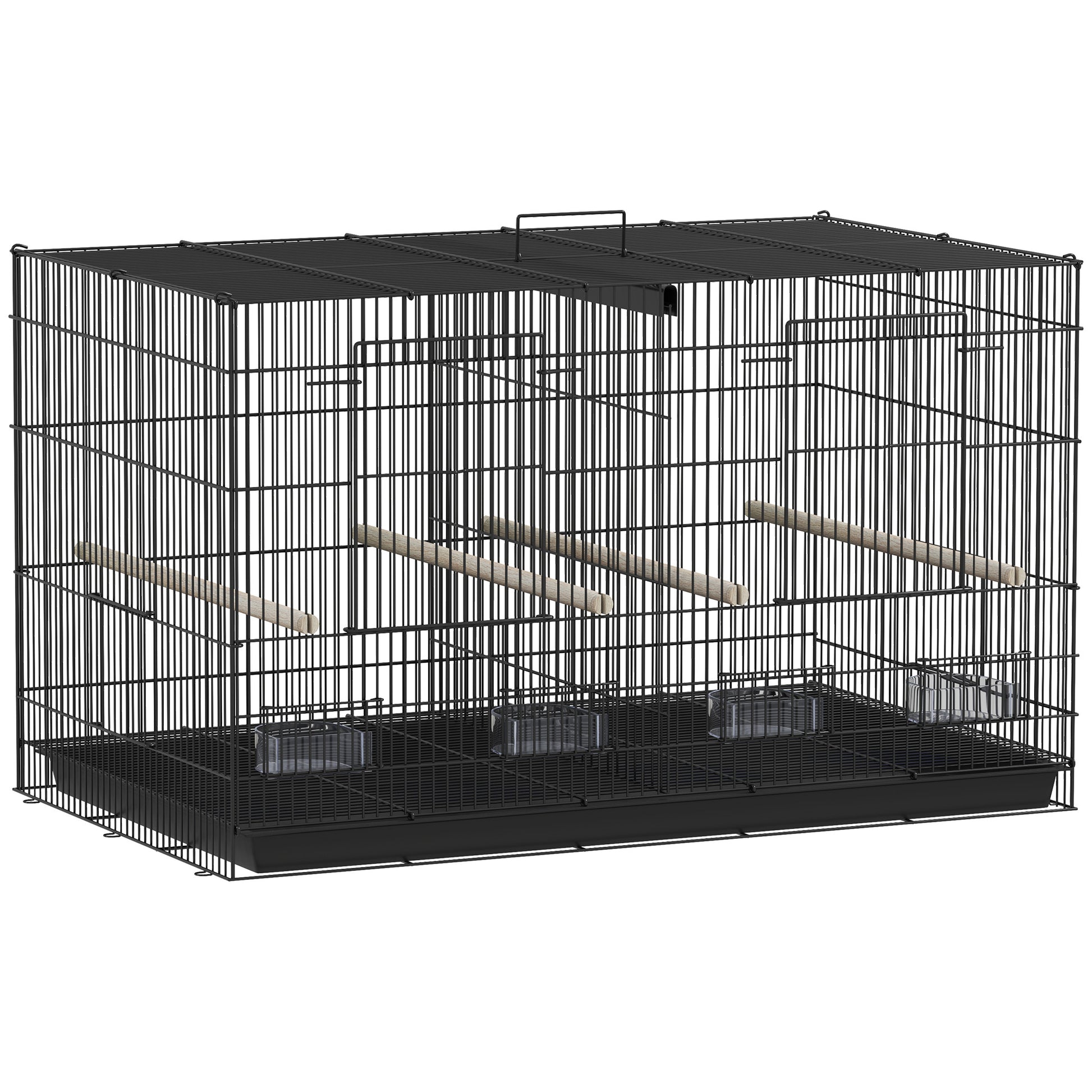 Pawhut Jaula Para Pájaros Con Divisor 4 Comederos 4 Perchas 94x57x57 Cm Negro_0