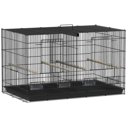 Pawhut Jaula Para Pájaros Con Divisor 4 Comederos 4 Perchas 94x57x57 Cm Negro_0