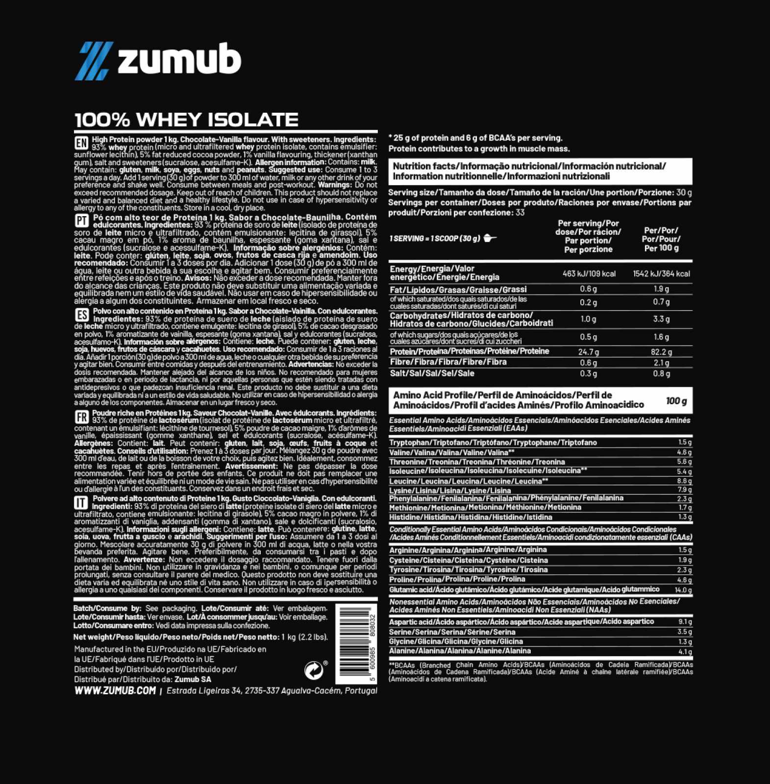Zumub 100% Whey Isolate 1 Kg - Chocolate-Vainilla_1