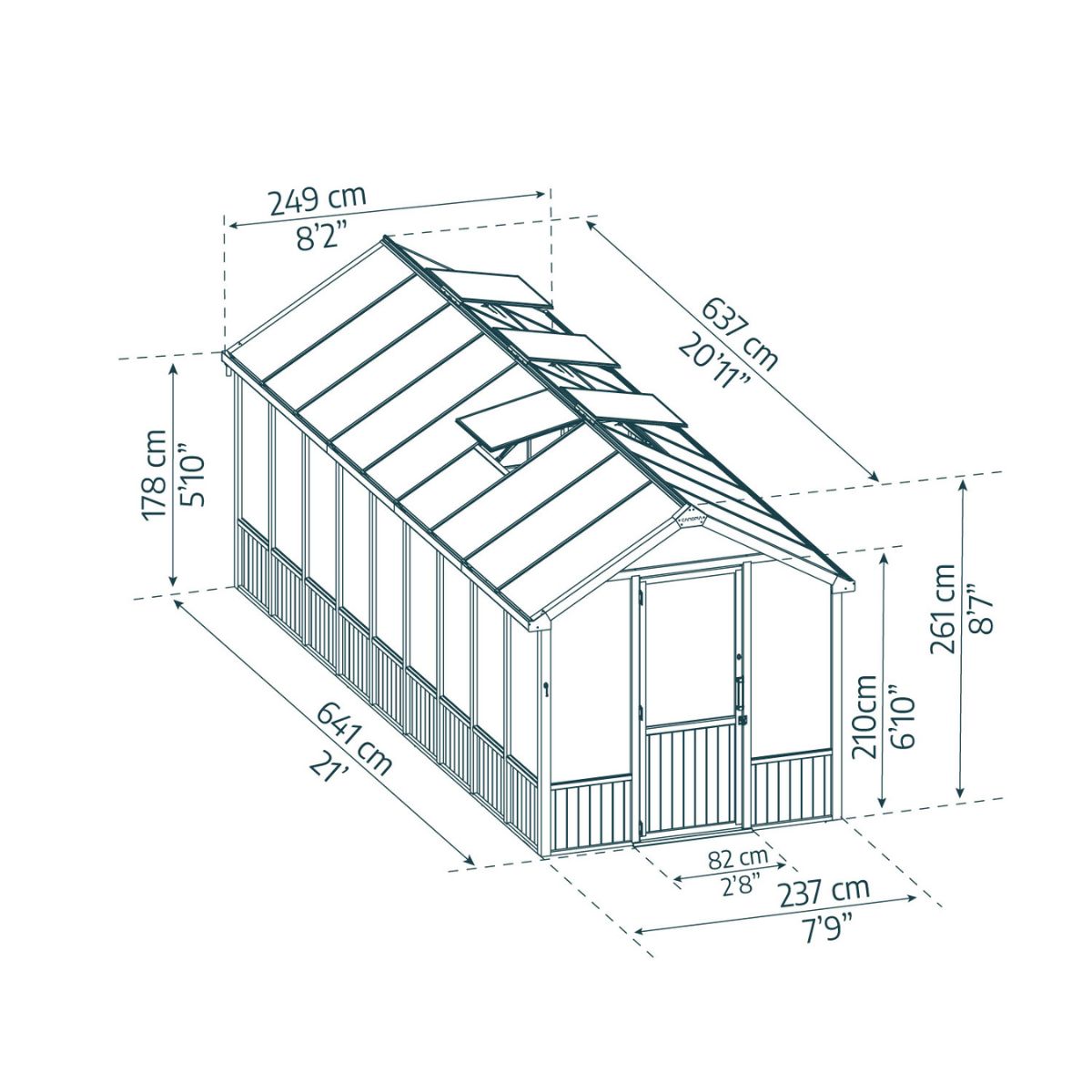 Estufa de Jardim Canopia NATURA Dupla Camada Policarbonato e Madeira de Cedro 641x237,5x261 cm Preto