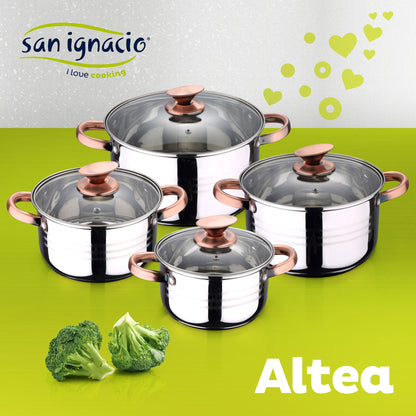 Batería de Cocina San Ignacio Altea 8 Pzas Acero Inoxidable Apta para Inducción + Set de 3 Cuchillos con Barra Magnética_1