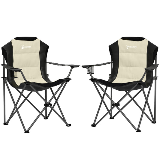 Outsunny Conjunto De 2 Sillas Plegables Camping Con Respaldo Alto Crema_0