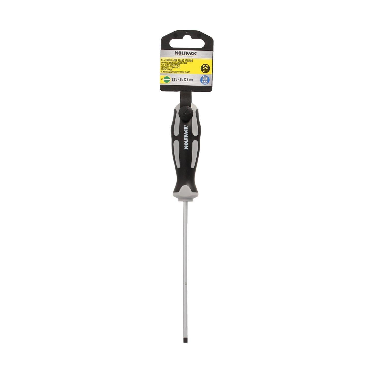 Destornillador Plano Vaciado Acero S2 Mango Tpr Bimaterial. Medida 0,8 X Ø 4,0 X 125 Mm.  Din5265_3