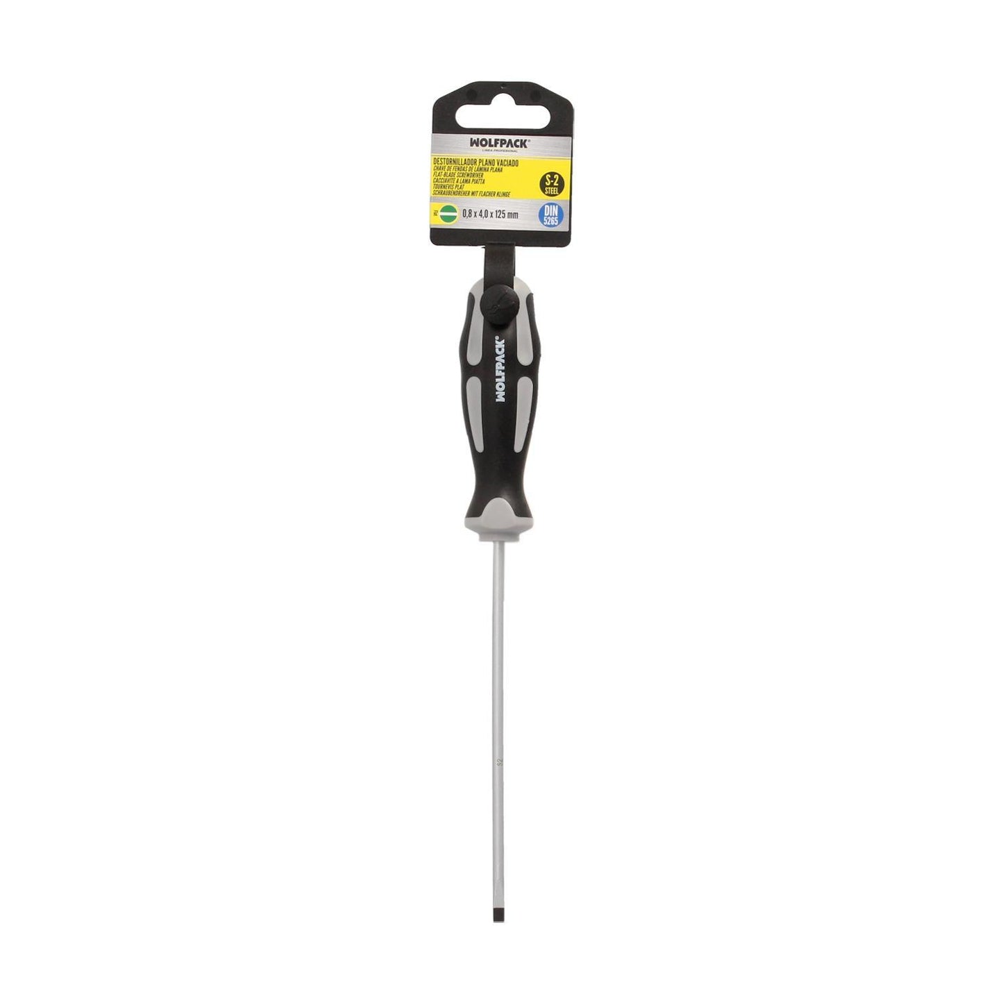 Destornillador Plano Vaciado Acero S2 Mango Tpr Bimaterial. Medida 0,8 X Ø 4,0 X 125 Mm.  Din5265_2