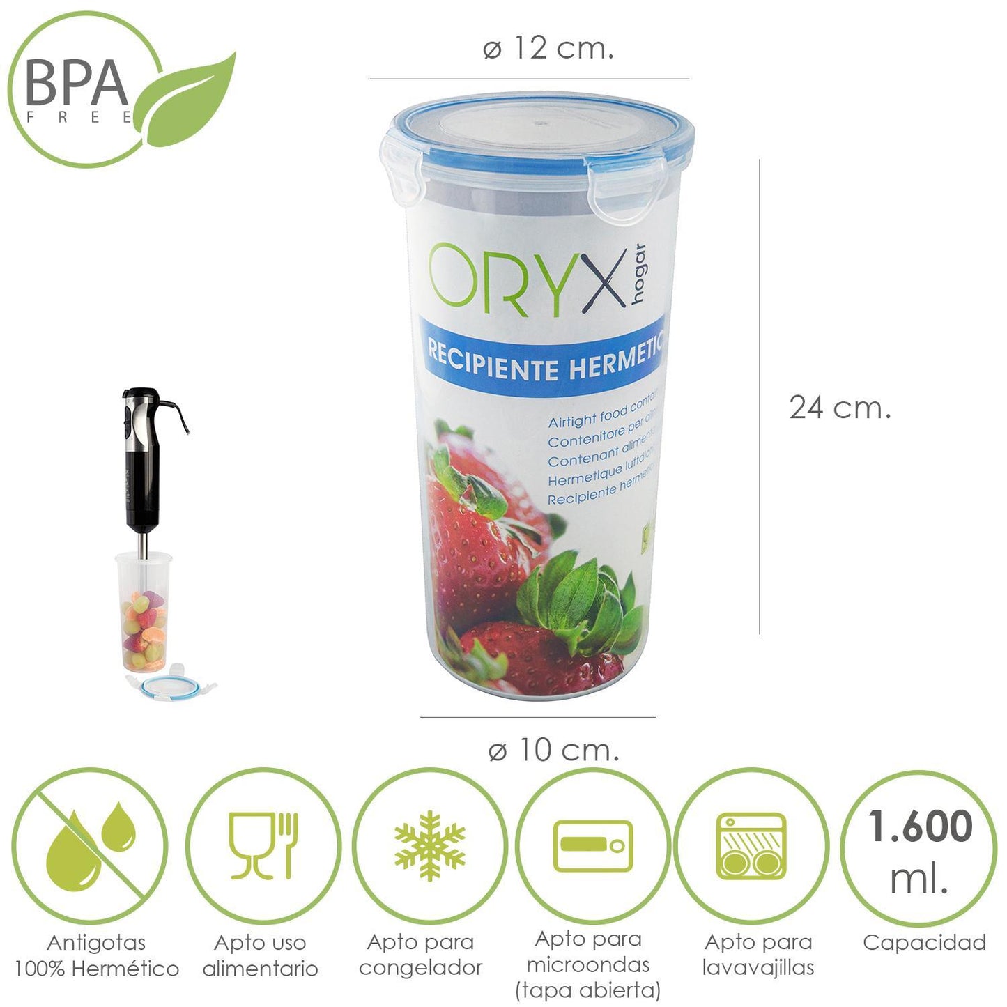 Recipiente Hermetico Plastico Redondo 1.600 Ml.  Ø 12 X 24 (alt.) Cm._0