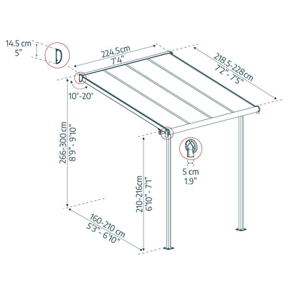 Pérgola anexa Sierra 224x224 cm cinzento 