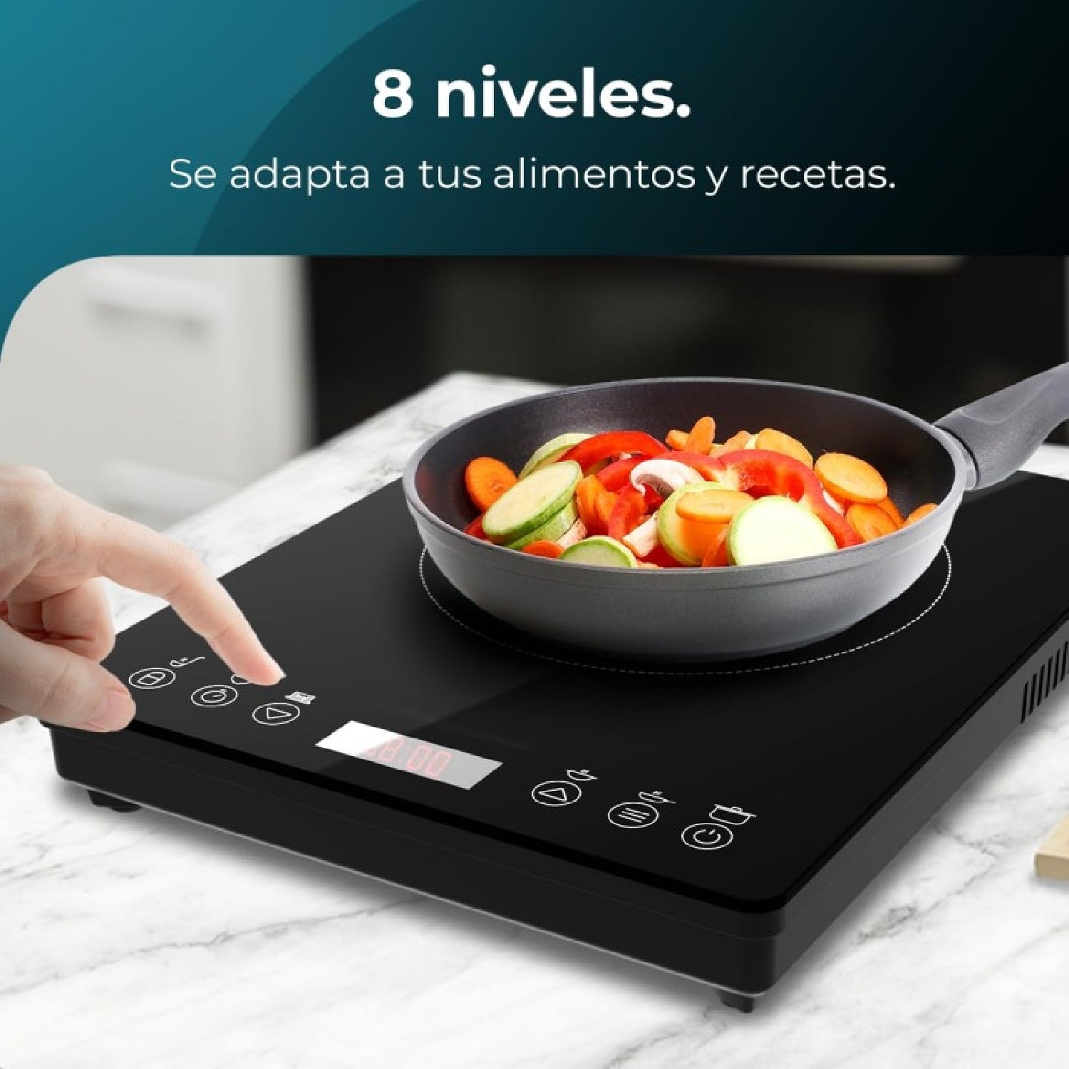 Placa De Inducción Portátil 1 Fuego Full Magma Slim. 2000w De Potencia En 8 Niveles, Diseño En Cristal De Alta Resistencia, Display Táctil, Temporiz_1