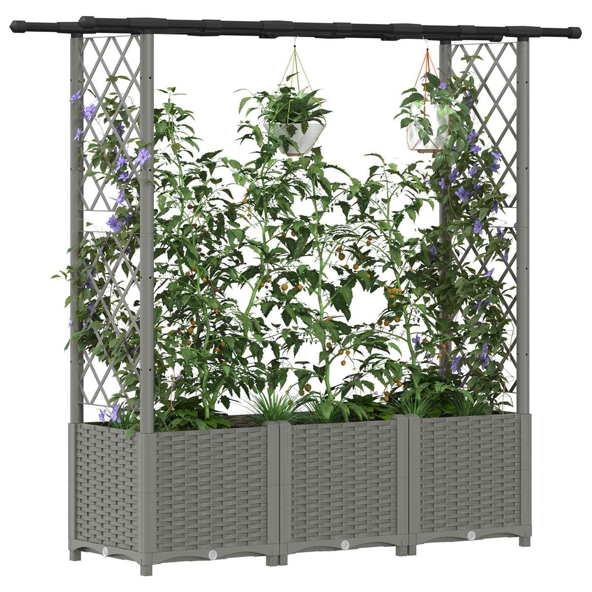 Cama Elevada Con Trellis Y Techo Gris Claro 162,5 X 40 X 136 Cm_2