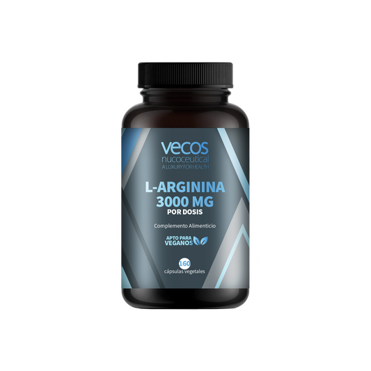 L-Arginina 3000 mg VECOS (160 cápsulas) | Rendimiento y Fuerza muscular | Óxido nítrico | 100% vegana sin aditivos_0