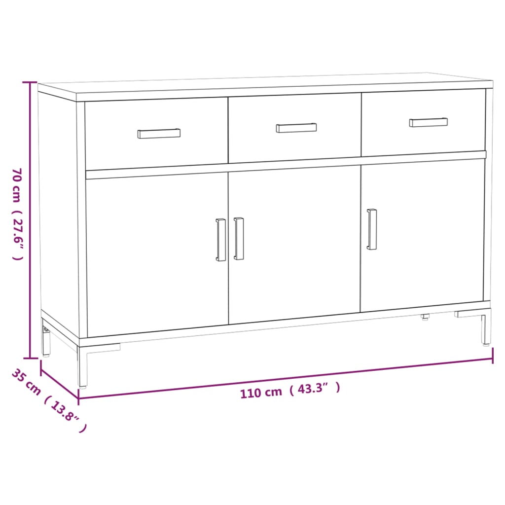 Aparador De Madera Maciza De Pino Negro 110x35x70 Cm / Vetonek_3