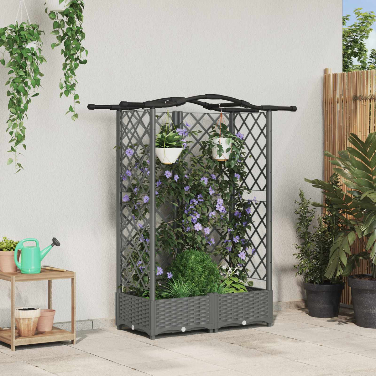 Cama Elevada Con Trellis Y Techo Gris Claro 124 X 40 X 123 Cm_1