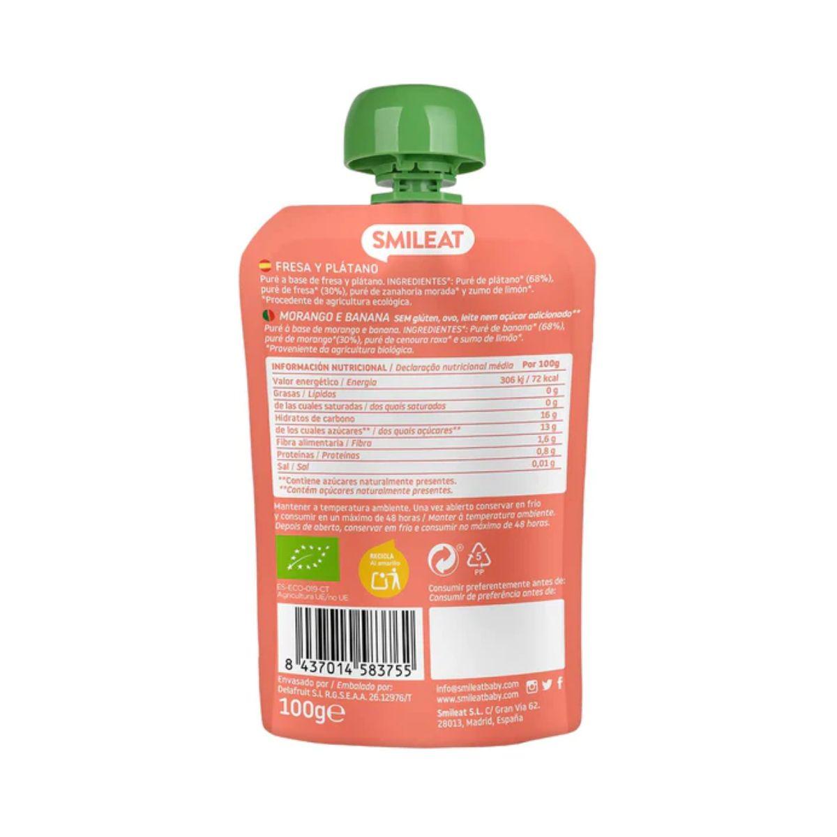 Smileat ECO morango e banana saqueta 100 g